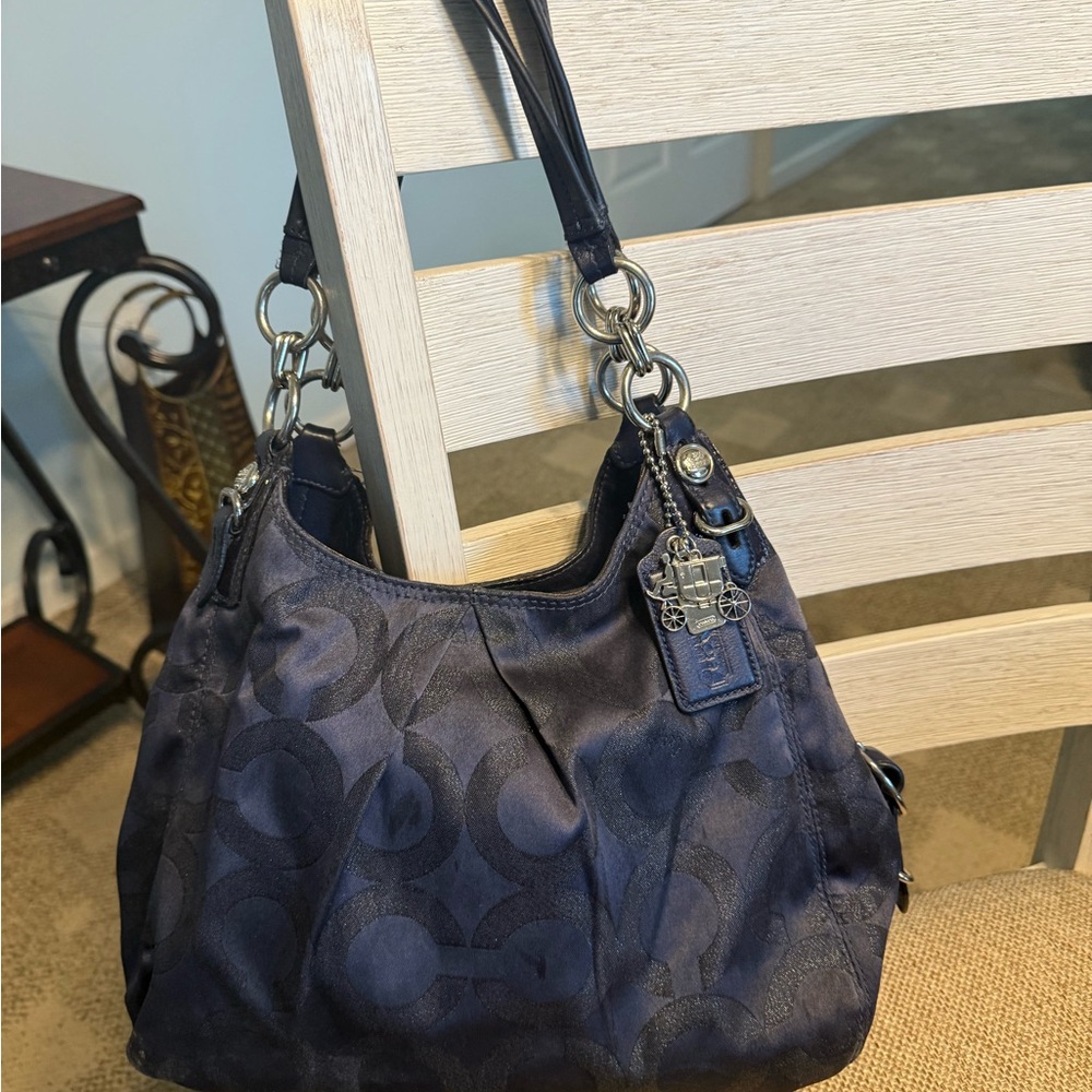 Elegant Navy Blue signature Coach Handbag